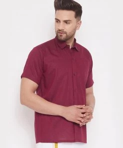 VASTRAMAY Men's Maroon Cotton Blend Ethnic Shirt 9 VASTRAMAY Men's Maroon Cotton Blend Ethnic Shirt