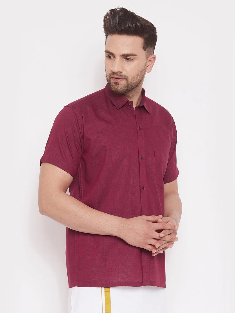 VASTRAMAY Men's Maroon Cotton Blend Ethnic Shirt 4 VASTRAMAY Men's Maroon Cotton Blend Ethnic Shirt
