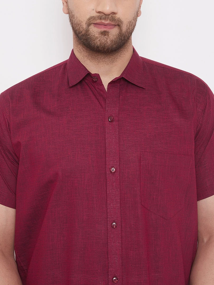 VASTRAMAY Men's Maroon Cotton Blend Ethnic Shirt 6 VASTRAMAY Men's Maroon Cotton Blend Ethnic Shirt