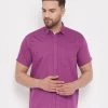 VASTRAMAY Men's Pink Cotton Blend Ethnic Shirt