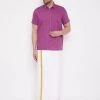 VASTRAMAY Men's Pink And White Cotton Blend Shirt And Mundu Set Buy 1 Get 1