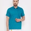 VASTRAMAY Men's Turquoise Cotton Blend Ethnic Shirt