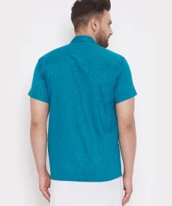 Vastramay Turquoise Cotton Blend Baap Beta Ethnic Shirt