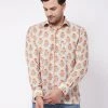 VASTRAMAY Men's Multicolor-Base-Beige Ethnic Shirt