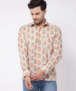 VASTRAMAY Men's Multicolor-Base-Beige Ethnic Shirt