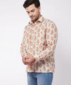 VASTRAMAY Men's Multicolor-Base-Beige Ethnic Shirt