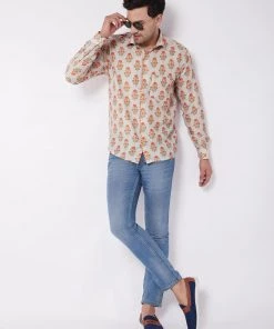 VASTRAMAY Men's Multicolor-Base-Beige Ethnic Shirt