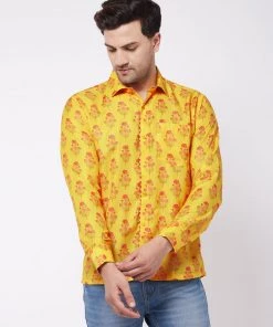 VASTRAMAY Men's Multicolor-Base-Orange Ethnic Shirt