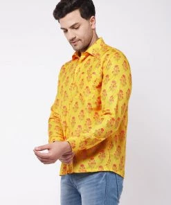VASTRAMAY Men's Multicolor-Base-Orange Ethnic Shirt