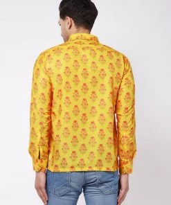 VASTRAMAY Men's Multicolor-Base-Orange Ethnic Shirt