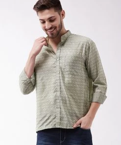 VASTRAMAY Men's Beige Silk Blend Ethnic Shirt