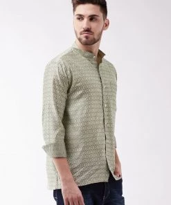 VASTRAMAY Men's Beige Silk Blend Ethnic Shirt