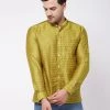 VASTRAMAY Men's Yellow Silk Blend Ethnic Shirt