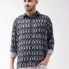 VASTRAMAY Men's Black Cotton Blend Ethnic Shirt