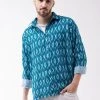 VASTRAMAY Men's Turquoise Cotton Blend Ethnic Shirt