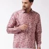 VASTRAMAY Men's Multicolour-Base-Pink Silk Blend Ethnic Shirt