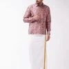 Pongal VASTRAMAY Men's Multicolour-Base-Pink And White Silk Blend Shirt And Mundu Set 1 Pongal VASTRAMAY Men's Multicolour-Base-Pink And White Silk Blend Shirt And Mundu Set
