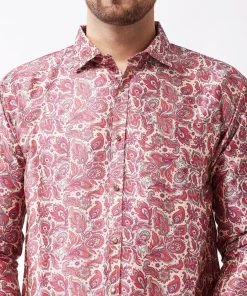 Pongal VASTRAMAY Men's Multicolour-Base-Pink And White Silk Blend Shirt And Mundu Set 12 Pongal VASTRAMAY Men's Multicolour-Base-Pink And White Silk Blend Shirt And Mundu Set