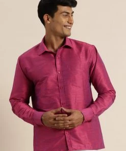 VASTRAMAY Men's Purple Silk Blend Shirt Pongal