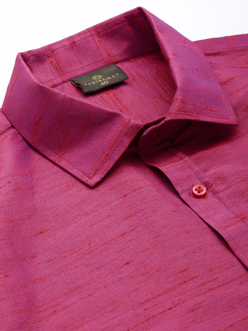VASTRAMAY Men's Purple Silk Blend Shirt And Mundu Set 7 VASTRAMAY Men's Purple Silk Blend Shirt And Mundu Set