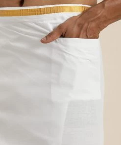 VASTRAMAY Men's Purple Silk Blend Shirt And Mundu Set 16 VASTRAMAY Men's Purple Silk Blend Shirt And Mundu Set