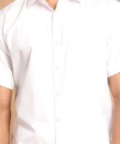 VASTRAMAY Men's White Pure Cotton Shirt And Mundu Set