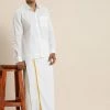 VASTRAMAY Men's White Cotton Shirt And Mundu Set 1 VASTRAMAY Men's White Cotton Shirt And Mundu Set