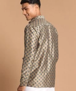 VASTRAMAY Men's Brown Silk Blend Printed Shirt