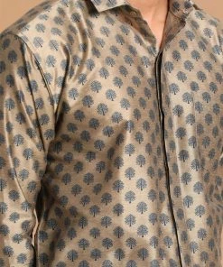 VASTRAMAY Men's Brown Silk Blend Printed Shirt