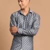 VASTRAMAY Men's Gray Silk Blend Printed Shirt