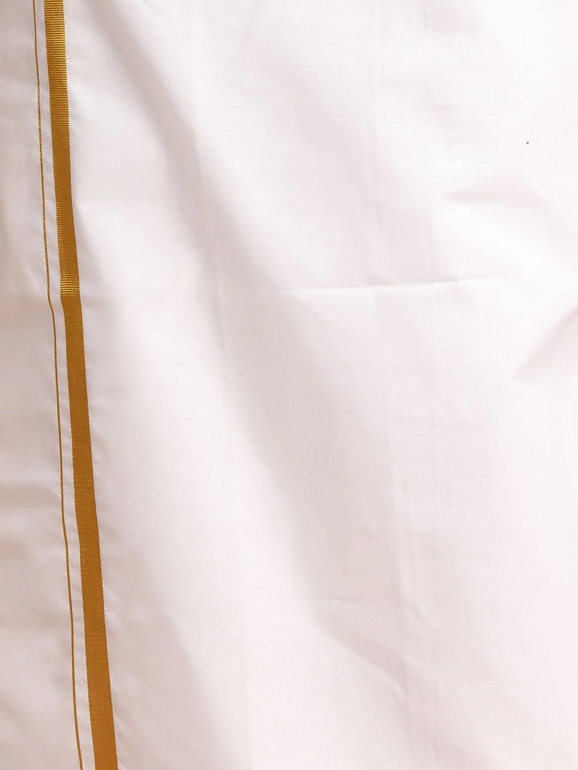 VASTRAMAY Men's Orange Silk Blend Printed Shirt And Mundu Set 7 VASTRAMAY Men's Orange Silk Blend Printed Shirt And Mundu Set