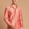 VASTRAMAY Men's Pink Silk Blend Printed Shirt