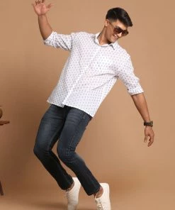 VASTRAMAY Men's Blue And White Woven Design Cotton Shirt