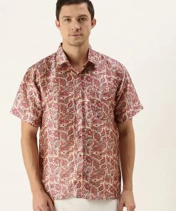 VASTRAMAY Men's Multi-color Silk Blend Printed Shirt