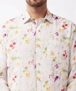 Vastramay Men's Multicolour-Base-Cream Muslin Ethnic Shirtt