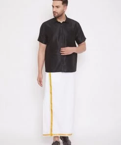 Vastramay Men's Black Silk Blend Ethnic Shirt