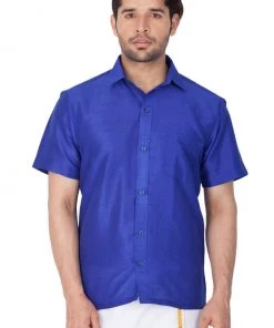 Vastramay Blue Silk Blend Baap Beta Shirt Set