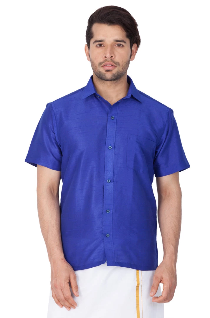 Vastramay Blue Silk Blend Baap Beta Shirt Set 4 Vastramay Blue Silk Blend Baap Beta Shirt Set