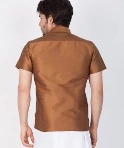 Vastramay Men's Brown Silk Blend Ethnic Shirt