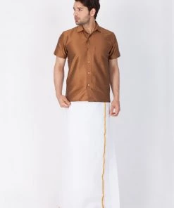 Vastramay Men's Brown Silk Blend Ethnic Shirt
