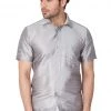 Vastramay Men's Grey Silk Blend Ethnic Shirt