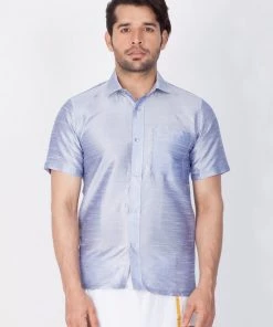 Vastramay Men's Lavender Silk Blend Ethnic Shirt