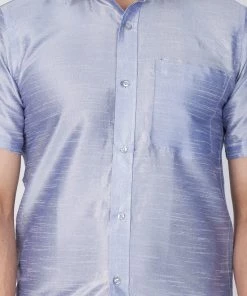 Vastramay Men's Lavender Silk Blend Ethnic Shirt
