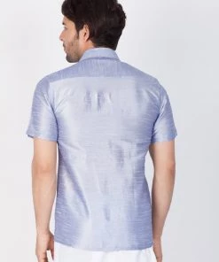 Vastramay Men's Lavender Silk Blend Ethnic Shirt