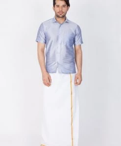 Vastramay Men's Lavender Silk Blend Ethnic Shirt