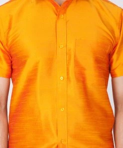 Vastramay Men's Orange Silk Blend Ethnic Shirt 11 Vastramay Men's Orange Silk Blend Ethnic Shirt