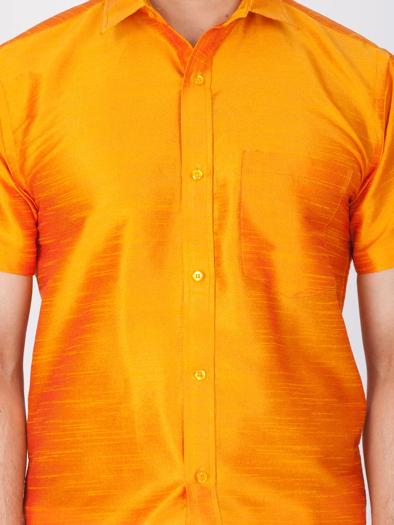 Vastramay Men's Orange Silk Blend Ethnic Shirt 6 Vastramay Men's Orange Silk Blend Ethnic Shirt