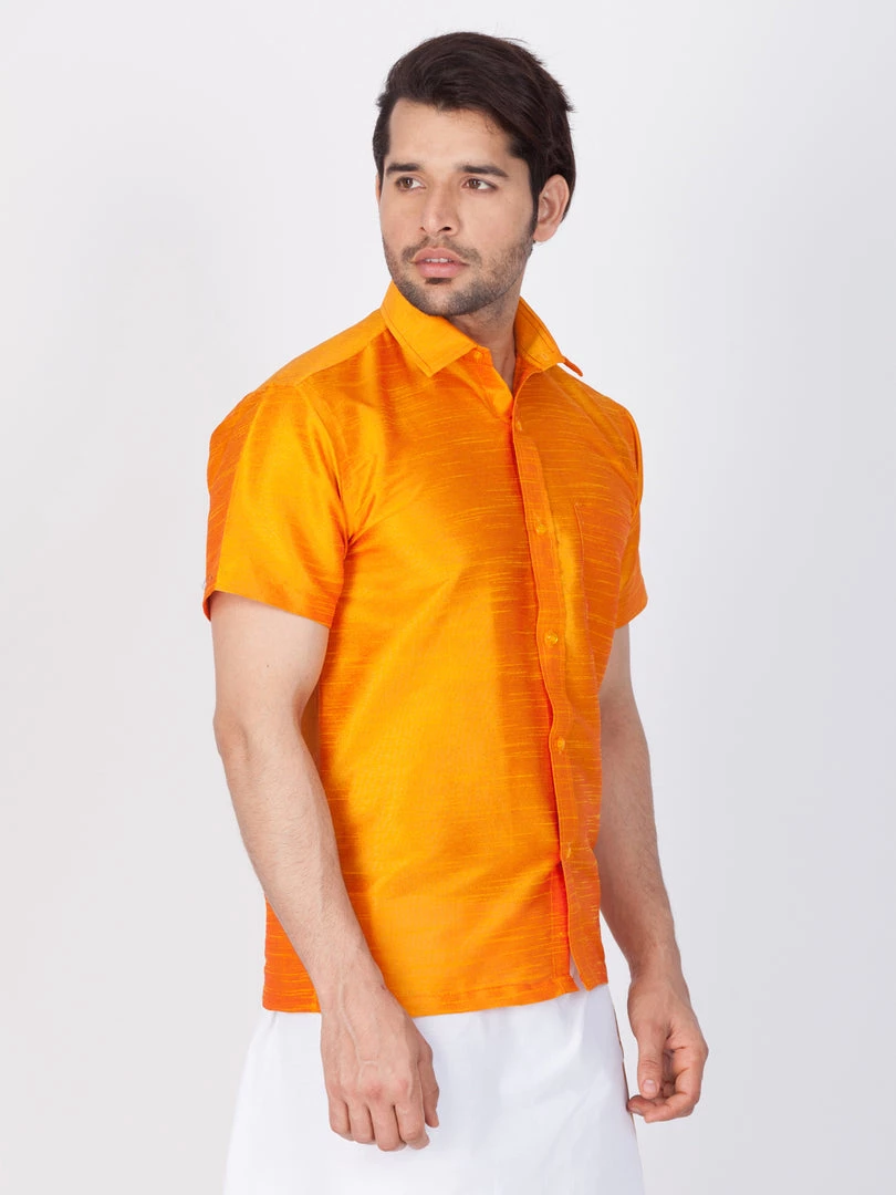Vastramay Men's Orange Silk Blend Ethnic Shirt 4 Vastramay Men's Orange Silk Blend Ethnic Shirt