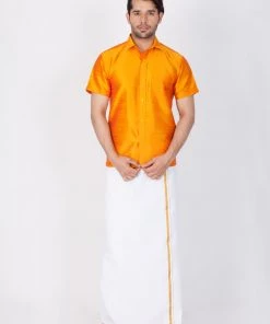 Vastramay Men's Orange Silk Blend Ethnic Shirt 12 Vastramay Men's Orange Silk Blend Ethnic Shirt