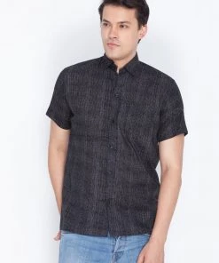 VASTRAMAY Men's Black Cotton Ethnic Shirt